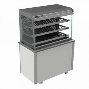 Grab and Go Display Heated Curved glass type, open front with LED illumination and solid back, model VC3GHFC